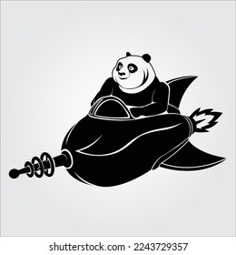 A Panda Riding a Rocket High Res Vector