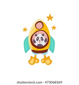 Panda Riding A Rocket Ship Stylized Fantastic Illustration