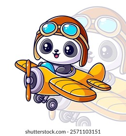 Panda riding a yellow airplane
