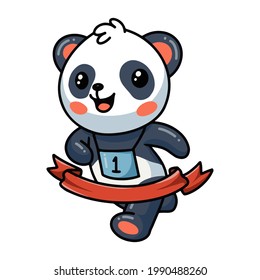 Panda run to the finish ribbon line marathon