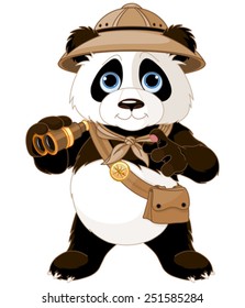 Panda  safari explorer with binoculars