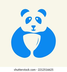 Panda Safety Logo Negative Space Concept Vector Template. Panda Holding shield Symbol