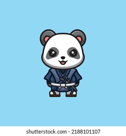 Panda Samurai Cute Creative Kawaii Cartoon Mascot Logo