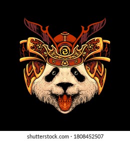 panda samurai hat illustraion vector