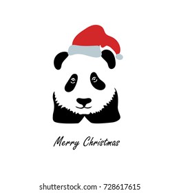 Panda in the Santa Claus hat. Panda logo. Christmas