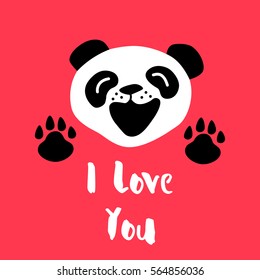 Panda says I Love You. Vector background with cartoon bear.