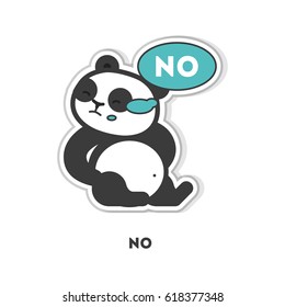 Panda says no. Isolated cute sticker on white background.