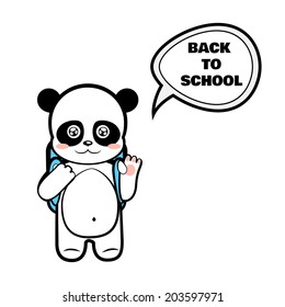 Panda schoolboy with a backpack going back to school on a white background