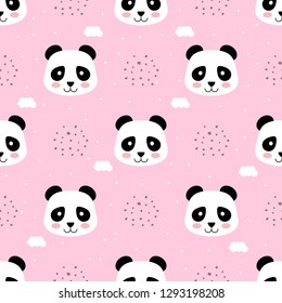 Panda seamless pattern, animal icon, cartoon vector