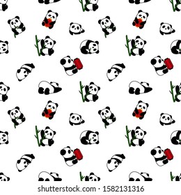 Panda seamless pattern background.  Cartoon Panda Bears Vector illustration for Kids.Great for fabric, wallpaper, invitations, scrapbooking. 