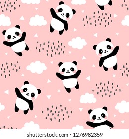 Panda Seamless Pattern Background Happy Cute Stock Vector (Royalty Free ...