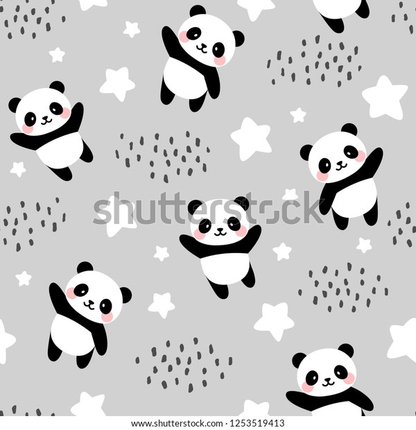 Panda Seamless Pattern Background Happy Cute Stock Vector (Royalty 