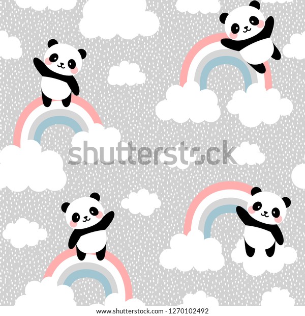 Panda Seamless Pattern Background Happy Cute Stock Vector (Royalty 