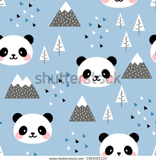 Panda Seamless Pattern Background Scandinavian Happy Stock Vector 