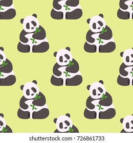 Panda seamless pattern bamboo china wild bear mammal beautiful decoration zoo asia wildlife background vector illustration