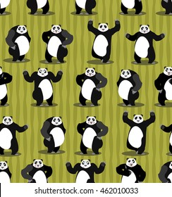 Panda seamless pattern. Chinese bear ornament. Set wild animal. Forest animals and bamboo background. Texture of fabric for baby
