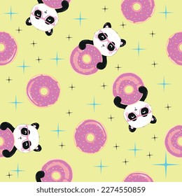panda seamless pattern with cute stars