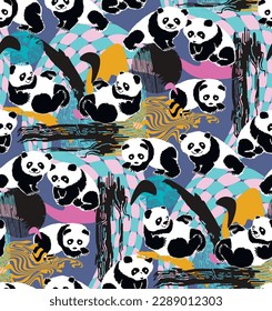 Panda seamless pattern illustration. Suitable for fabric, mural, wrappingpaper, wallpaper.