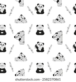panda seamless pattern on white background
