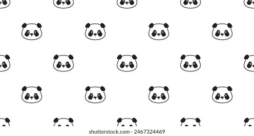 panda seamless pattern polar bear face head teddy fluffy fur vector pet cartoon doodle gift wrapping paper tile background repeat wallpaper illustration scarf isolated design