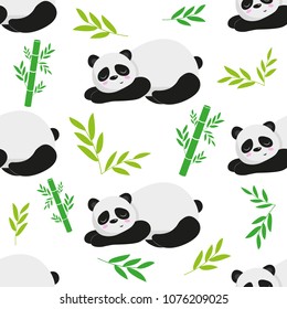 Panda seamless pattern. Seamless pattern with sleeping pandas and bamboo.