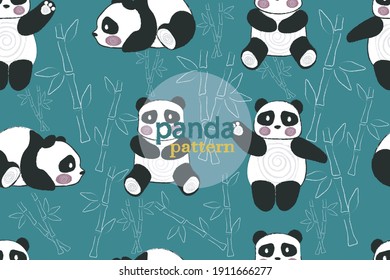 Panda seamless pattern, vector background, cartoon panda 