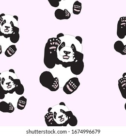 panda seamless vector pattern. The background is beige. Texture for fabric or wallpaper. EPS 10 format.