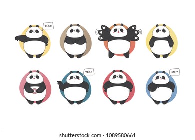 Panda set emotions. Vector cartoon style cute collection. Doodle kid.