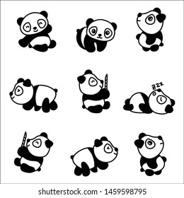 Panda set hand drawn style.Vector illustration.