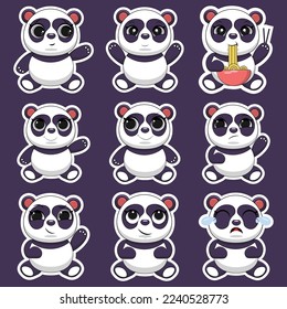 panda set with pandacorn,rainbow,balloon,heart illustration for sticker,postcard,birthday invitation