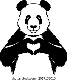 Panda shows his heart with his hands. Positive panda. T-shirt design .For vinyl cutting and printing svg