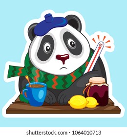 The panda is sick. Vector drawing.