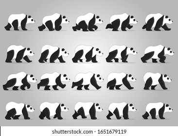 Panda side walk cycle, Frame by Frame Animation with Grey Background Vector Art design Graphic post icon illustration drawing background poster image graphics