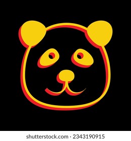 Panda sign illustration. 3D Extruded Yellow Icon with Red Sides a Black background. Illustration.