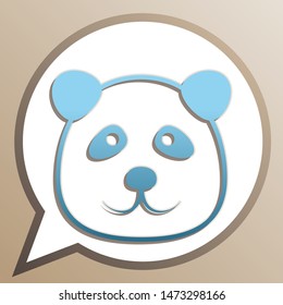 Panda sign illustration. Bright cerulean icon in white speech balloon at pale taupe background. Illustration.