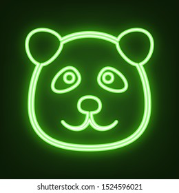 Panda sign illustration. Green neon icon in the dark. Blurred lightening. Illustration.