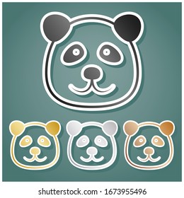 Panda sign illustration. Set of metallic Icons with gray, gold, silver and bronze gradient with white contour and shadow at viridan background. Illustration.