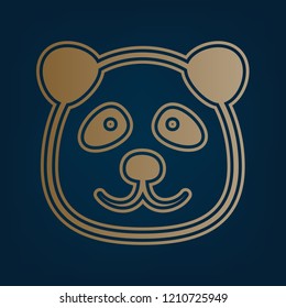 Panda sign illustration. Vector. Golden icon and border at dark cyan background.