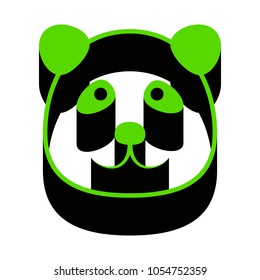 Panda sign illustration. Vector. Green 3d icon with black side on white background. Isolated.
