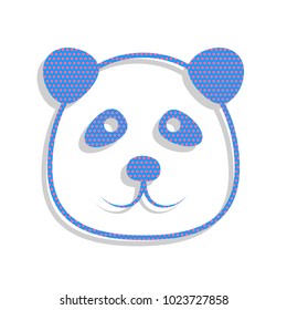 Panda sign illustration. Vector. Neon blue icon with cyclamen polka dots pattern with light gray shadow on white background. Isolated.
