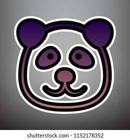 Panda sign illustration. Vector. Violet gradient icon with black and white linear edges at gray background.