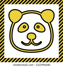 Panda sign illustration. Vector. Warm yellow icon with black contour in frame named as under construction at white background. Isolated.