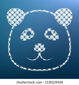 Panda sign illustration. Vector. White textured icon at lapis lazuli gradient background.