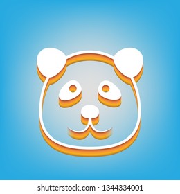 Panda sign illustration. Vector. White icon with 3d warm-colored gradient body at sky blue background.