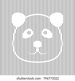 Panda sign illustration. Vector. White icon on grayish striped background. Optical illusion.