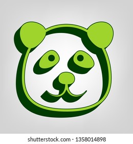 Panda sign illustration. Vector. Yellow green solid icon with dark green external body at light colored background.