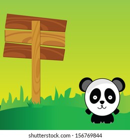 panda with signboard in the nature art color vector illustration