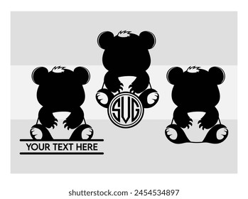 Panda, Panda Silhouette, animal, Cute Panda, Baby Panda, Monogram,  Split Monogram, Circle Monogram, vector, clipart,  svg