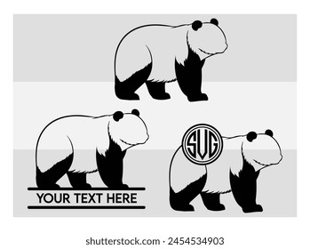 Panda, Panda Silhouette, animal, Cute Panda, Baby Panda, Monogram,  Split Monogram, Circle Monogram, vector, clipart,  svg