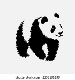 panda silhouette. black and white vector illustration